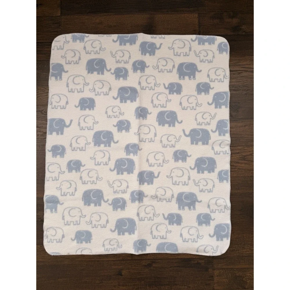 Pottery Barn Kids Blue White Elephant Baby Blanket 30x40